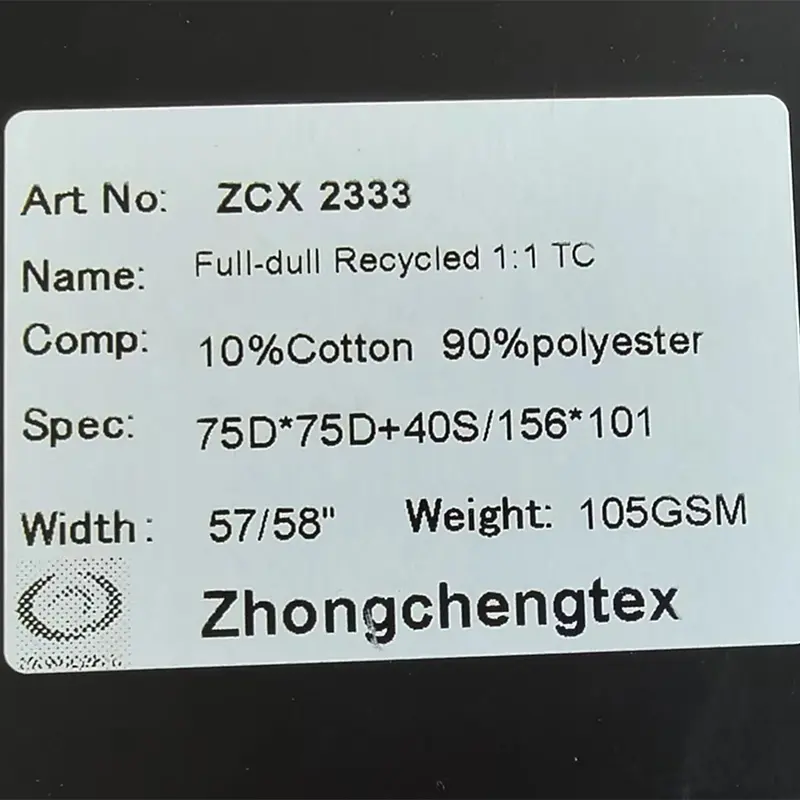 Wholesale 10% Cotton 90% Recycled Polyester Sustainable Plain Man's Clothing Fabric