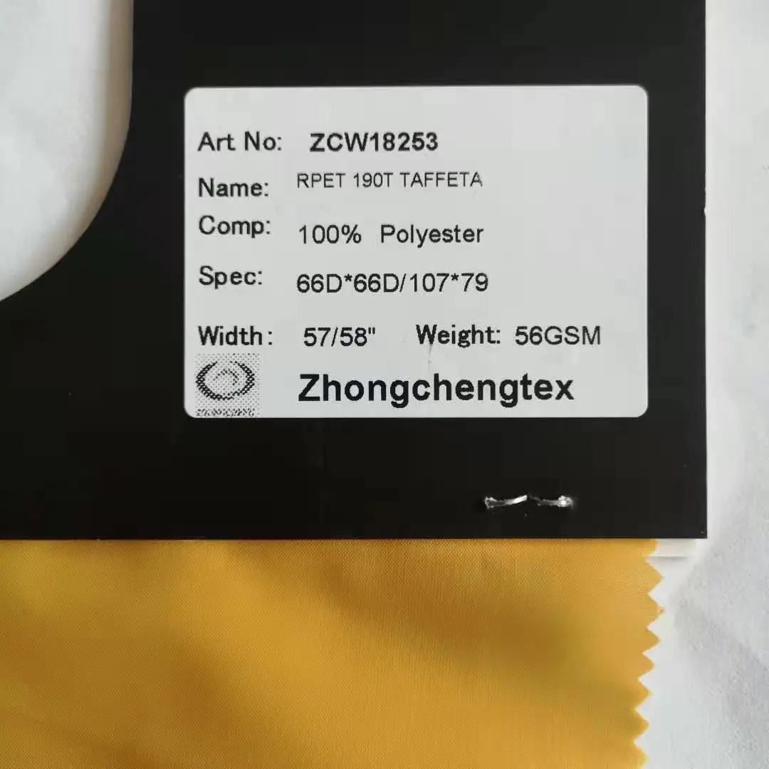 Good Selling 100% Recycled Polyester Fabric Plain Design Eco-Friendly 190t Taffeta Linning Fabric